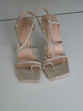 INC International Concepts Gold Glimmer Rhinestone Heels